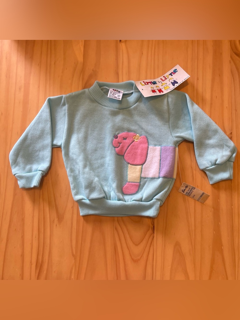 VTG Little by Little Baby Crewneck Sweatshirt NWT Pastel Puppy Blue Pink 1980s